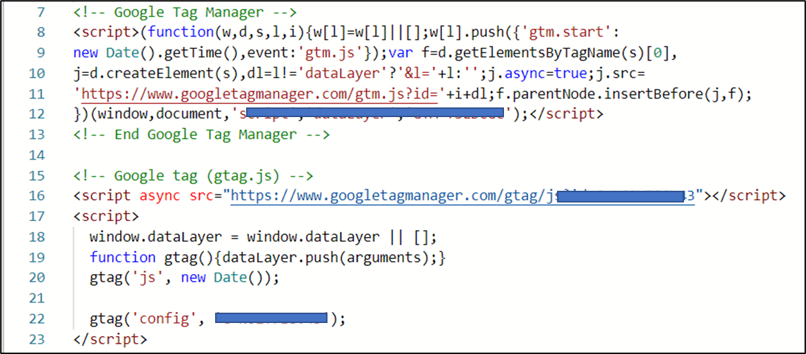 구글 태그 매너지 스크립트 코드 추가 예시 화면 입니다.