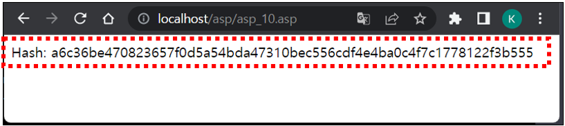 Classic ASP에서 COM 개체 사용한 예제 코드 실행 결과 화면입니다.